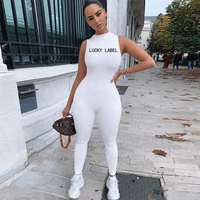 2021 new lucky label jumpsuits women elastic casual fitness sporty rompers sleeveless summer streetwear skinny rompers outfit