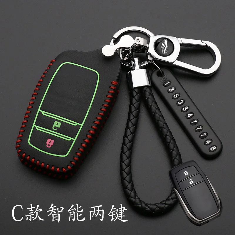 

Black Leather Car Smart Key Cover Case For Toyota Camry Coralla Crown RAV4 Highlander 2015 2 Button Remote Key Protective Shell