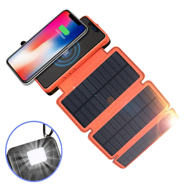 

20000mAh Wireless Solar Power Bank with 4 Solar Panel Charger Camping Light Fast Charging Powerbank for iPhone 12 Xiaomi Samsung