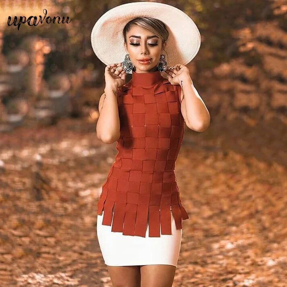 Женский комплект из двух предметов бандажный топ с высоким воротником и юбка в клетку лето 2021| |