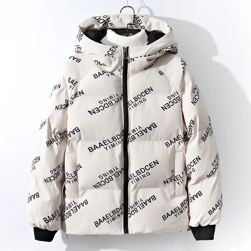 Парка мужская зимняя с принтом газет пуховик капюшоном в стиле хип-хоп плотная