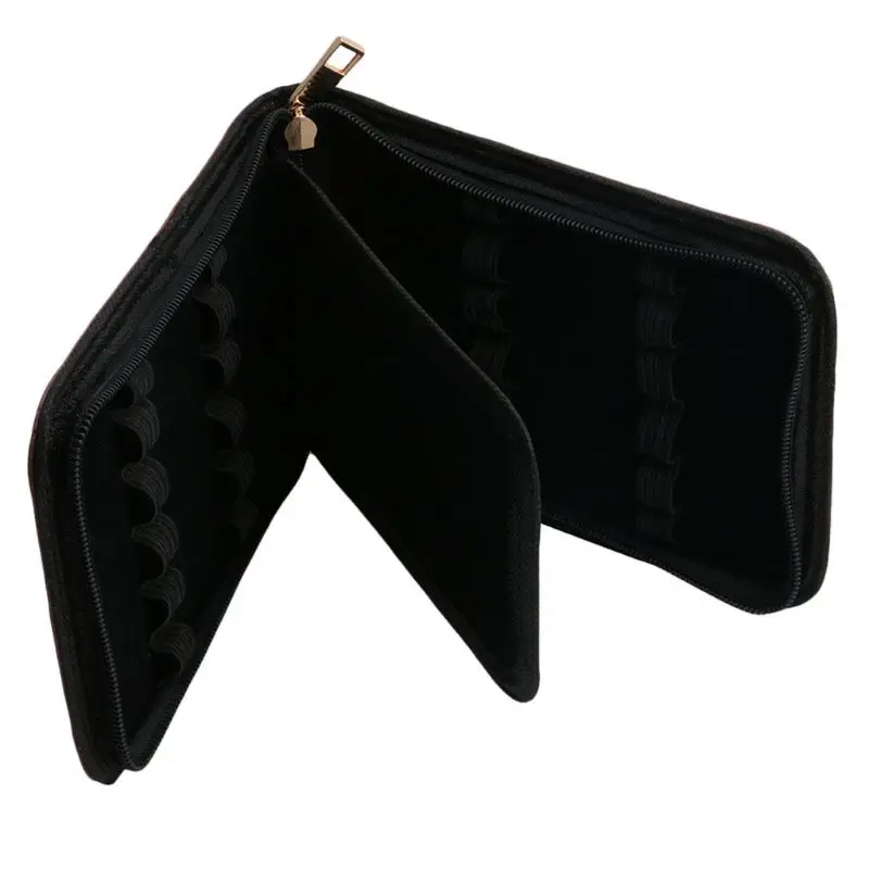 

12 Pens Fountain Pen/Roller Pen Faux Leather Zipper Case Holder New