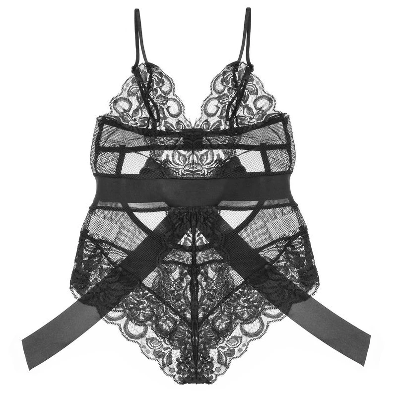 Lace Bodysuit Lingerie Women One Piece Mesh Lace Sexy Body Suit Transparent Fishnet Black Net Strappy ladies next