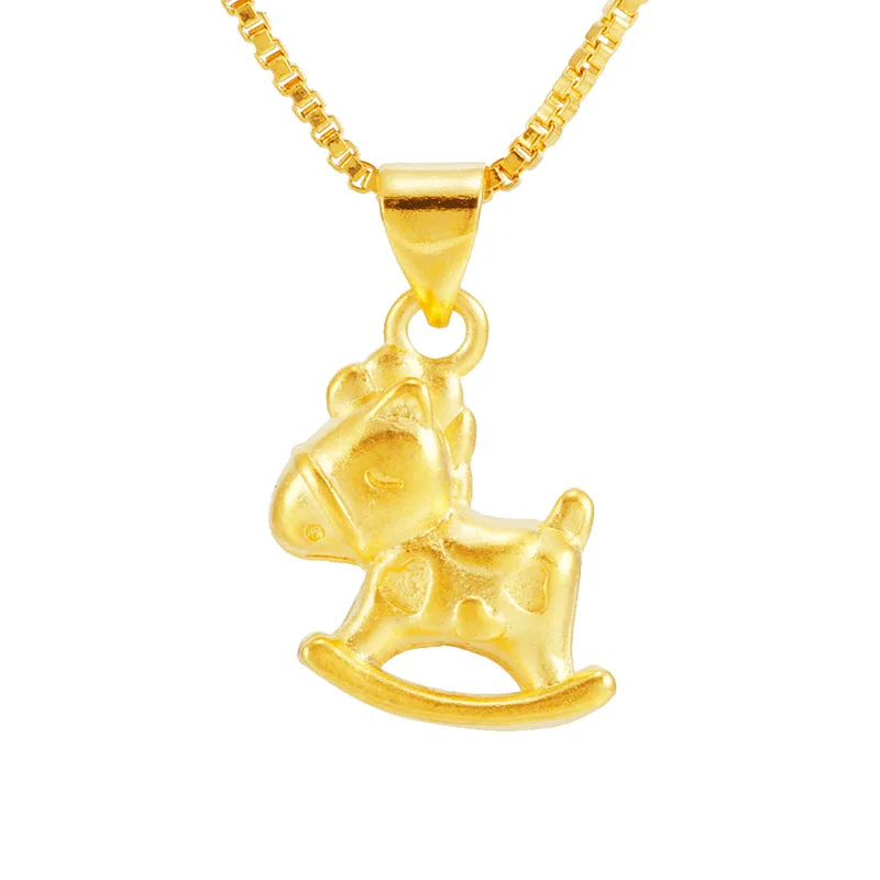 Ожерелье из 24-каратного золота с маленькой лошадью для женщин девочек детей