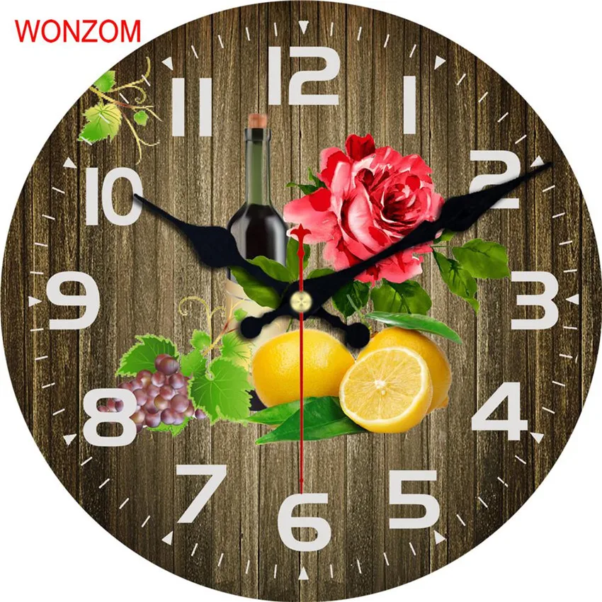 WONZOM цветок фруктовый дизайн большие настенные часы Тихая гостиная Настенный