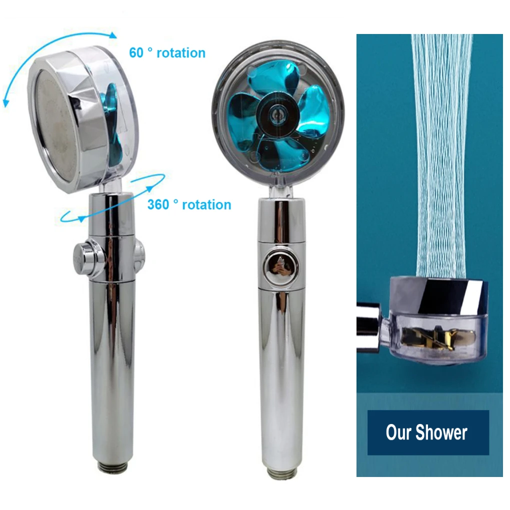 Shower Head Water Saving Flow 360 Degrees Rotating With Small Fan AND Rain High Pressure spray Nozzle Bathroom Accessories