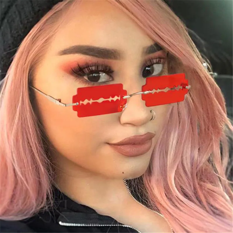 

Unique Women Sunglasses Luxury Brand Glasses Razor Blade Shape Personality Lady Eyewear Trend Street Beat Shade For Women UV400