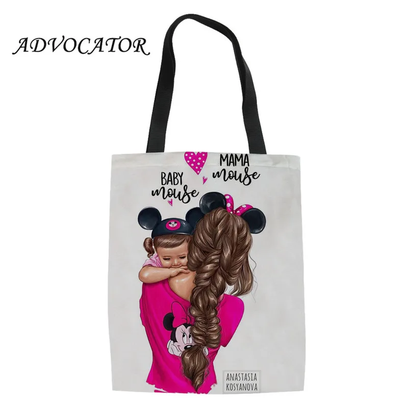 

ADVOCATOR 2019 New Women Handbags Super Mama 3D Print Canvas Shoulder Bag Female Shopping Bag Foldable Casual Tote Bolso Mujer