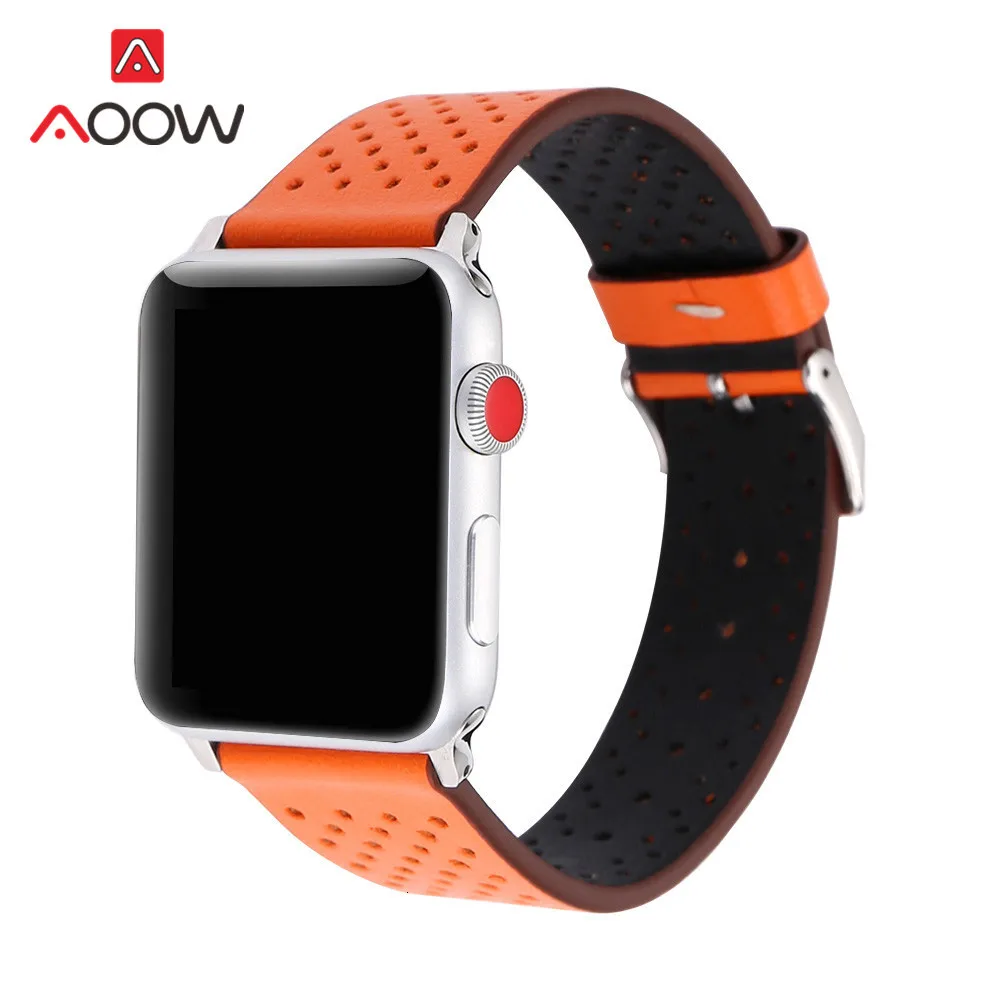 Ремешок для часов из натуральной кожи для Apple Watch, 38 мм, 42 мм, дышащий ремешок для мужчин и женщин, ремешок для iwatch 1, 2, 3, 4
