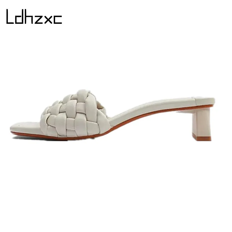 

LDHZXC 2021 Fashion Slipper Sandals High Heels Slip on Narrow Band High Heel Sandals Women Open Toe Summer Sandals