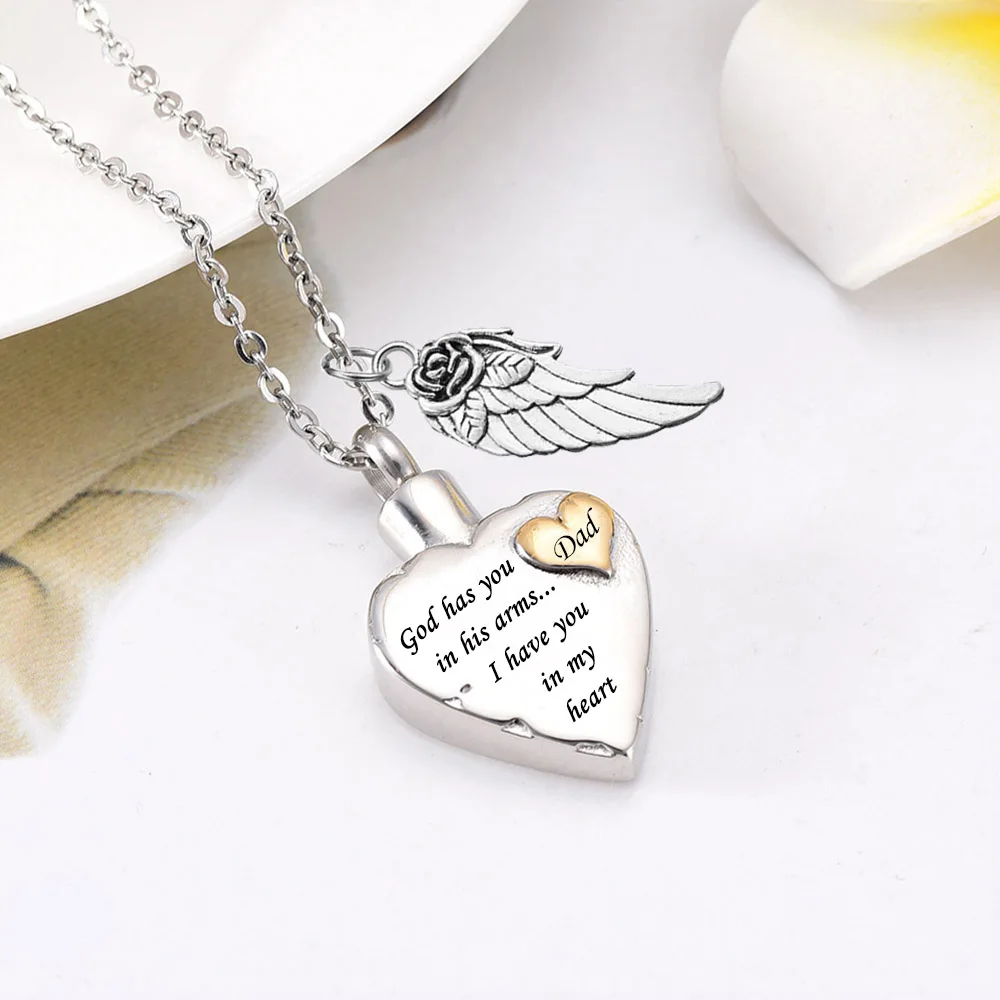 God has you in his arms with Angel Wing Heart ожерелье с кремационной урной for Ash Urn Jewelry медальон на