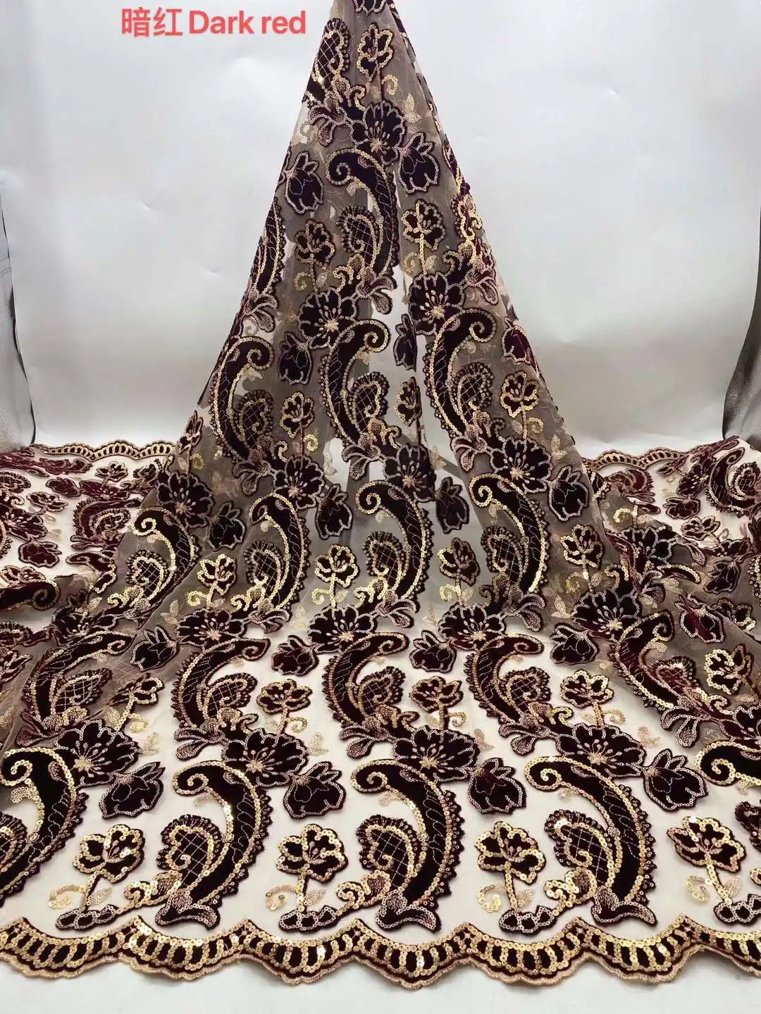 

2021 African Lace Fabric Sequin Embroidery Velvet French Tulle Mesh Design Sewing Dress Banquet Skirt Nigeria 5 Yards Wholesale