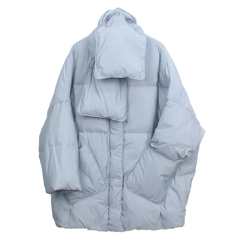 

2021 New Winter Coat Women White Duck Down Jacket Female Casual Long Parkas With Scarf Warm Loose Snow Coat