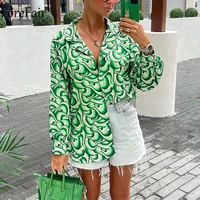 forefair 2021 v neck green shirt top women long sleeve y2k print fashion autumn casual 90s vintage loose shirts blouse