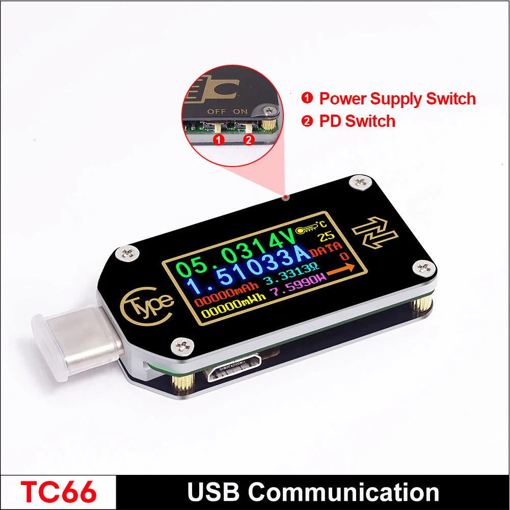 Вольтметр и амперметр TC66/TC66C PD с триггером типа C измеритель напряжения 2-полосный