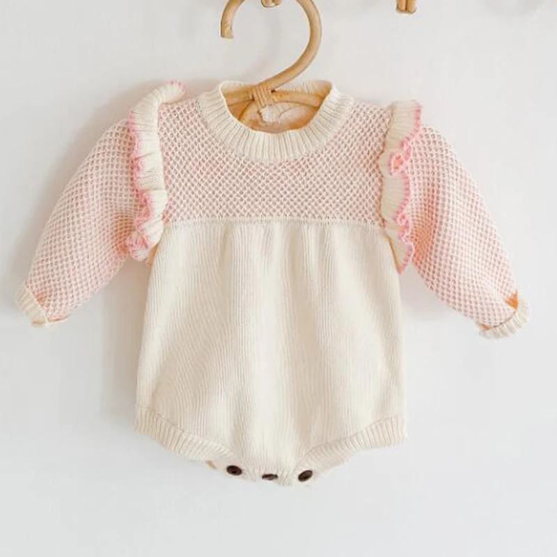 

0-2Yrs 2020 на осень-зиму для новорожденных, спортивный костюм для девочек одежда Детские трикотажные комбинезоны для вязаный с длинными широки...