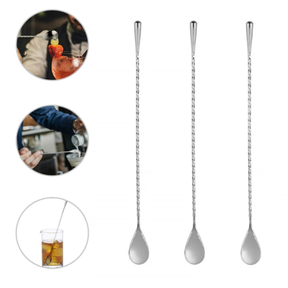 

1PCS 30CM Stainless Steel Cocktail Drink Stirrer Twisted Mixing Spoon Kitchen Tableware