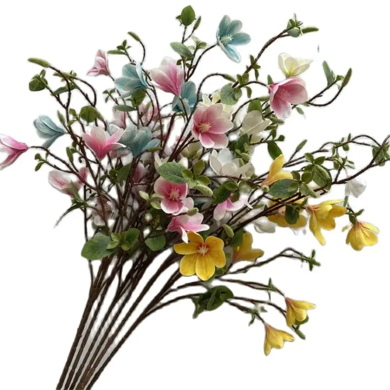 

Цветы магнолии One Real Touch, 3D печать, 9 веток, искусственная, 38 дюймов, жизнь как стебель дерева магнолии, для свадебного цветочного украшения
