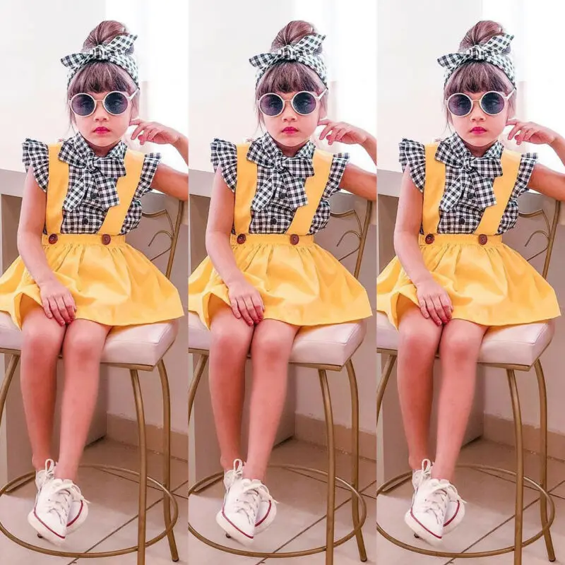 Модный Топ Emmababy с оборками для новорожденных детей девочек юбка на подтяжках 3 шт.