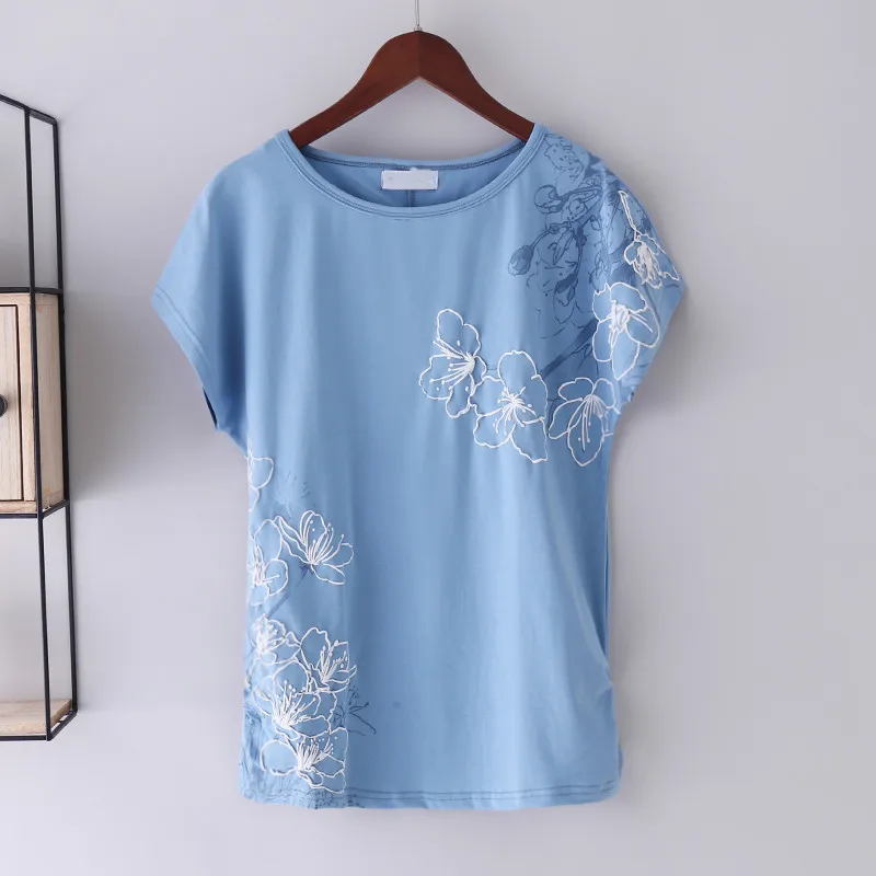 

Women's T Shirt Tops 2021 Summer Cotton Loose Short Sleeve Tees Female White 3D Printing T-shirt Basic Large Size M 4XL