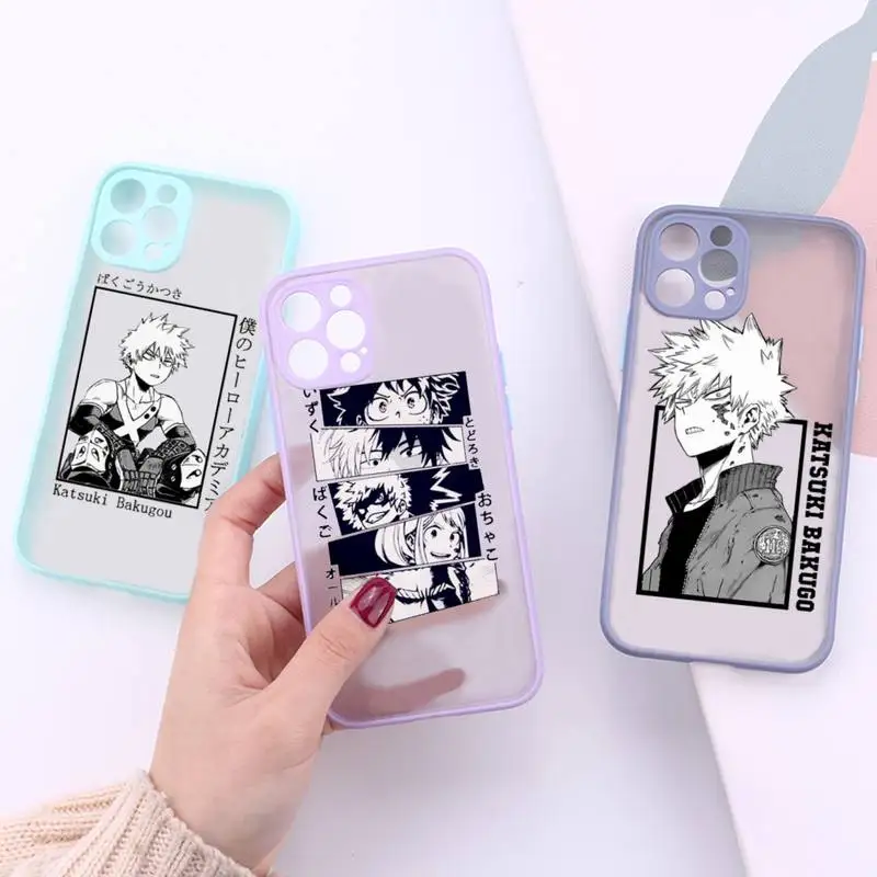 

My Hero Academia Phone Case For iPhone 13 12 11 Mini Pro XR XS Max 7 8 Plus X Matte transparent Purple Back Cover
