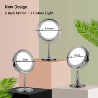 big size 8inch double sided vanity makeup led mirror 3x magnification 3colors touch control tabletop cosmetic mirror