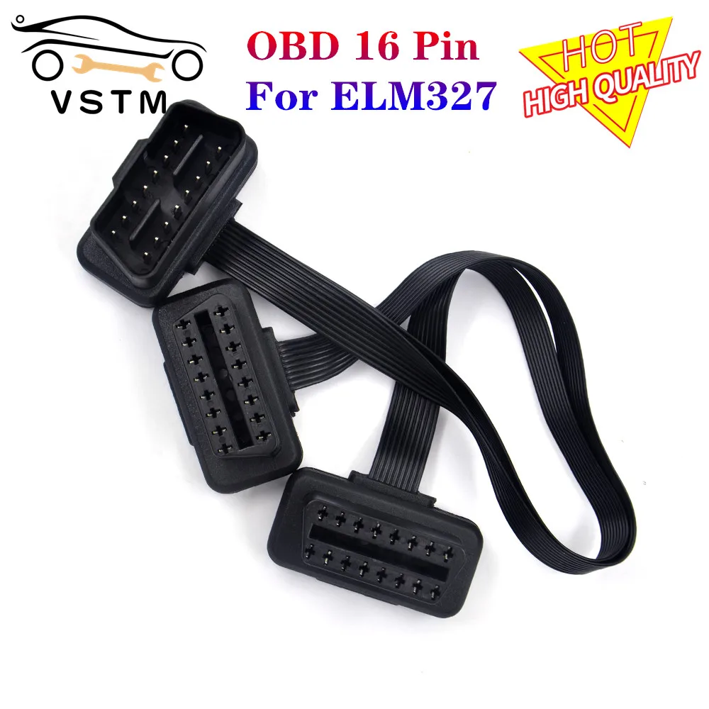 

Высококачественный плоский + тонкий 16-контактный кабель OBD2 для ELM327 штекер-двойной гнездо Y-Сплиттер колено OBDII Удлинительный кабель Бесплат...