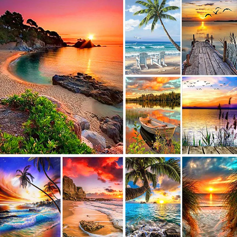 

5D DIY Diamond Painting Landscape Sunset Beach Cross Stitch Kit Home Decor Full Rhinestones Inlay Diamond Embroidery 30*40cm