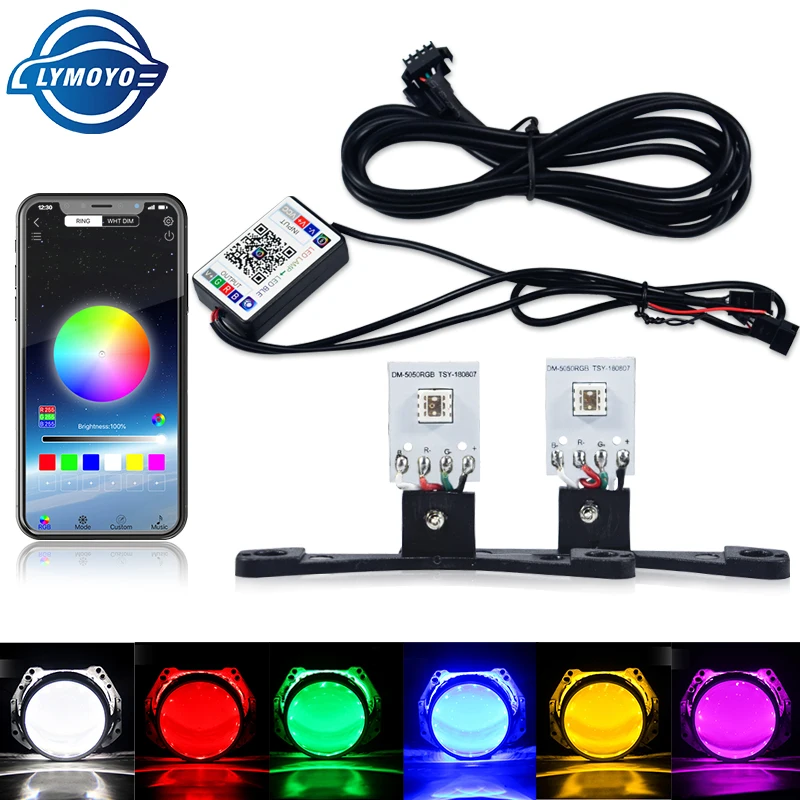 

Car Led Devil Eye Demon Evil Eyes DRL LED Bluetooth-compatible APP RGB 2.5 Headlights Motorcycle Mini Projector Lens Accessories