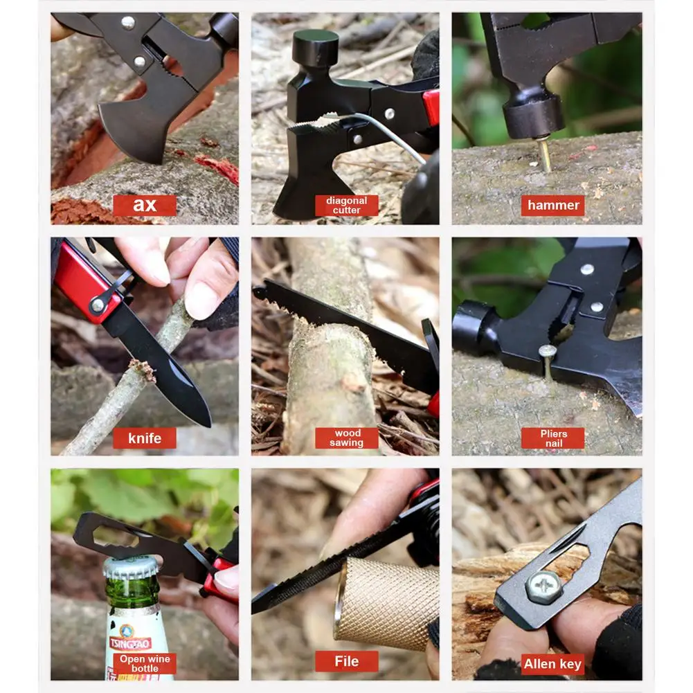 

Portable Outdoor Hunting Multitool Sturdy Axe Folding Hammer Camping Survival Tool With Safety Lock Durable Material Lightweight