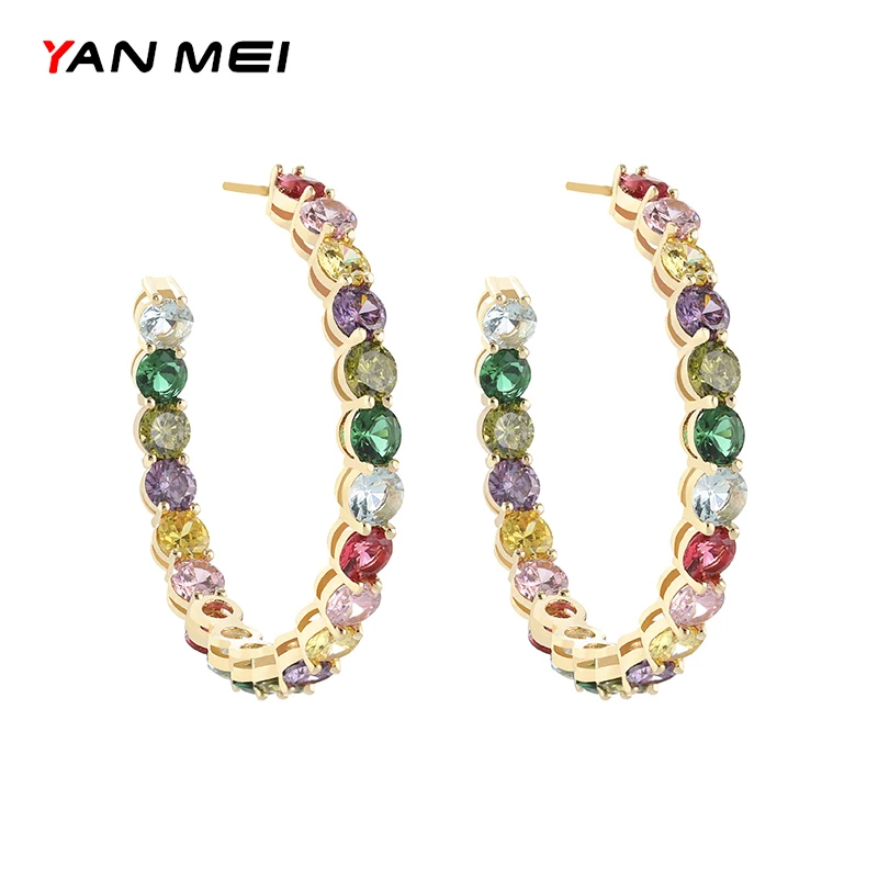 Яркие огромные круглые серьги YANMEI с фианитами для женщин большие