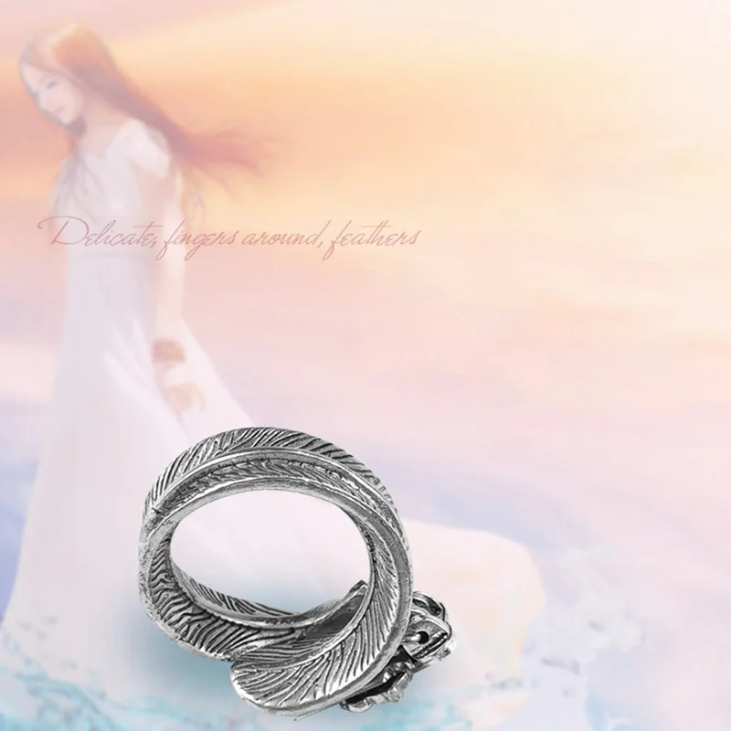 Кольцо с перьями в стиле ретро для мужчин и женщин регулируемый размер