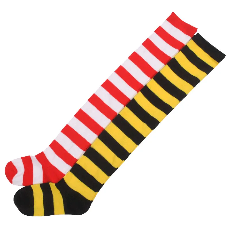 Длинные хлопковые носки выше колен в красную полоску женский костюм