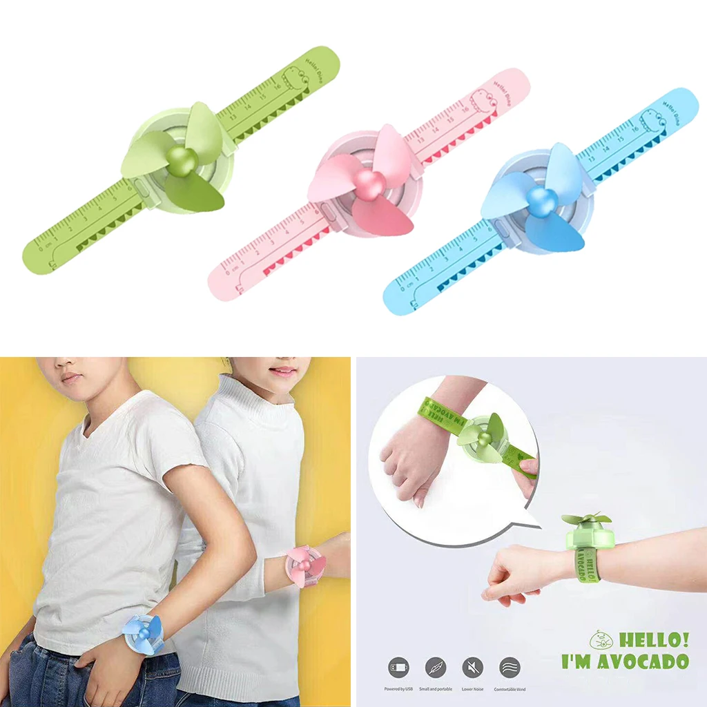 

Silent Wrist Fan USB Rechargeable Wearable Small Fan Kids Watch Fan Toys with Ruler Band 4W Summer Cool Holiday Gift