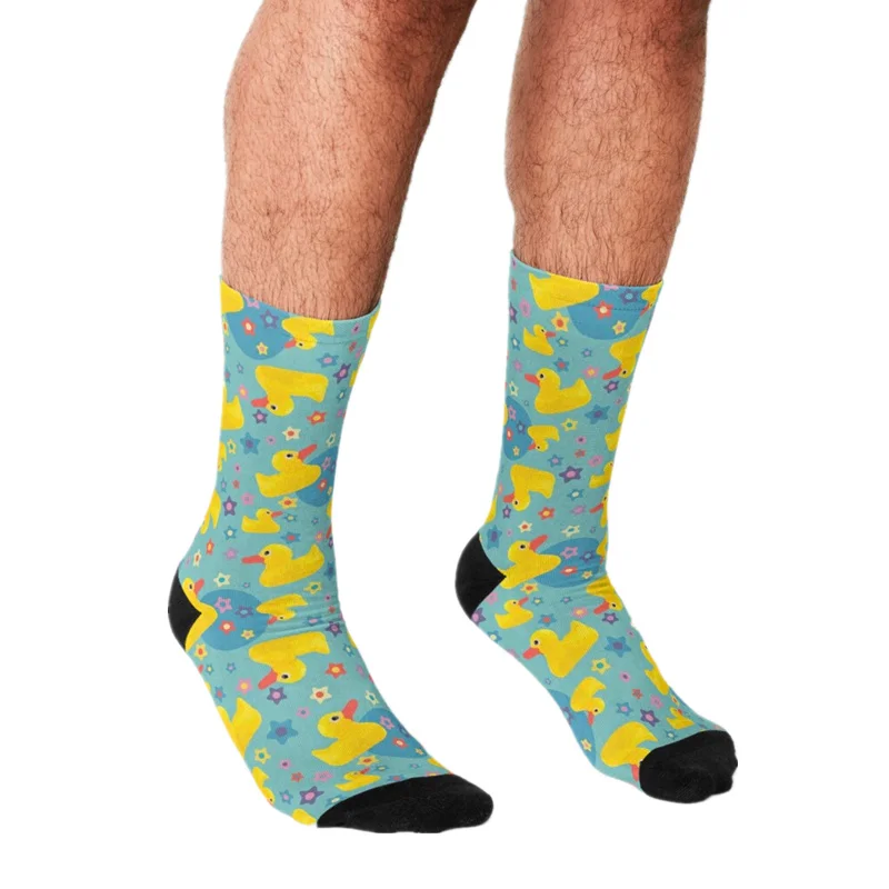 

Men's socks Funny Rubber Duckie Printed Socks Men harajuku Happy hip hop Novelty cute boys Crew Casual Crazy Socks for men