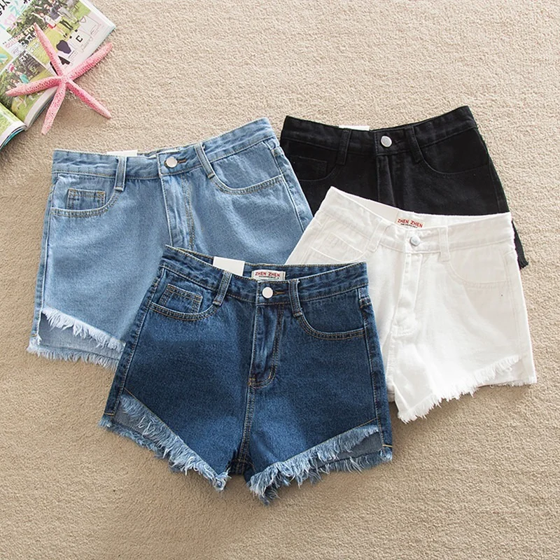 

Washed Distressed Short Trouser Female Women Summer Fashion Tassel Jeans Ripped Casual Korean Zipper Denim Shorts Streetwears