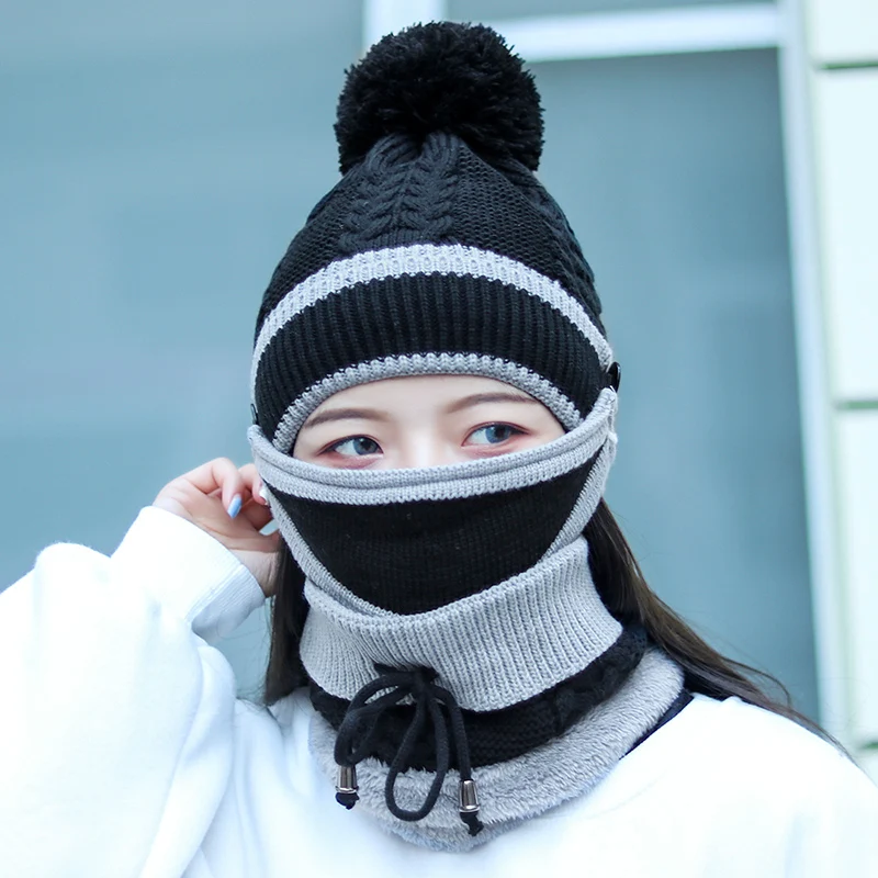 Yo-Young, 3 шт., зимние шапки для женщин, вязаные, Skullies Beanies, шапка, женский теплый шарф, шапка, маска, Повседневная Балаклава, маска, шапка