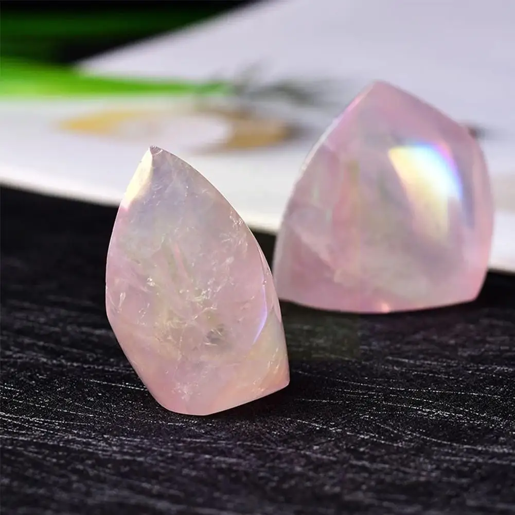 

10PCS Natural Crystal Rose Quartz Point Healing Stone Diamond Ornament Jewelry Gift Treatment Obelisk Pillar Electroplating