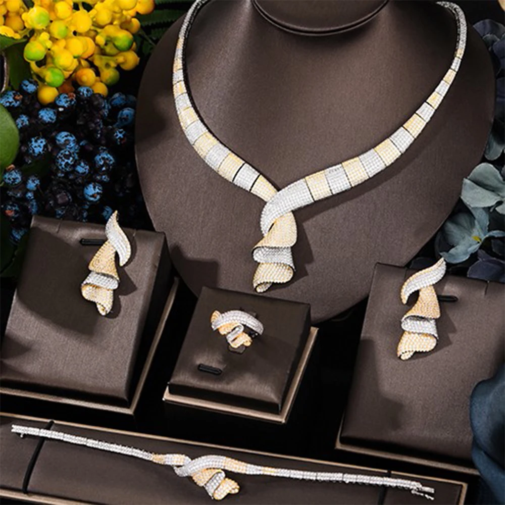 

KellyBola Luxury Africa Dubai Wedding Jewelry Sets Fashion Geometry Necklace Earrings Rings Bracelets Jewellery High Quality