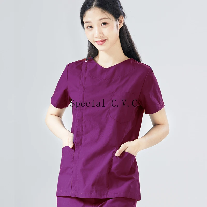 Женская униформа для медсестры хлопок круглый воротник скраб-топ короткий рукав