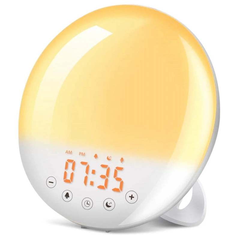 

Alarm Clock Wake Up Light, Sunrise/Sunset Simulation Alarms With FM Radio Recording Dual Alarms Snooze Function UK Plug
