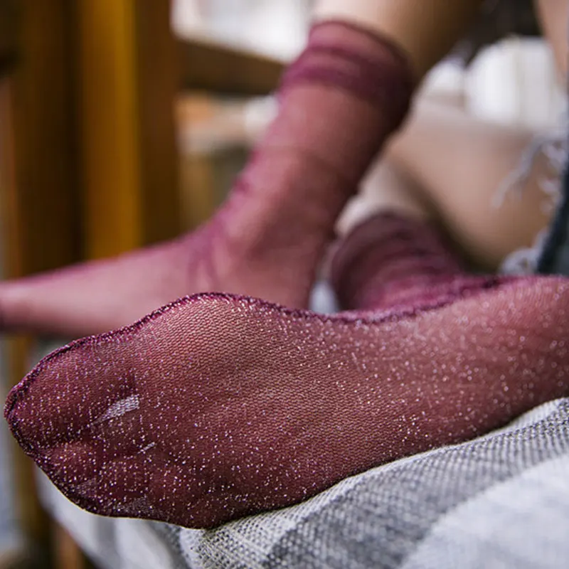 Милое летнее платье-однотонный блестящий нейлон Прозрачные Носки Свободного