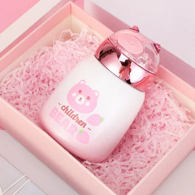 A Bear 300ml Boxi Милая термобутылка из нержавеющей стали для девочек, портативная объемная кружка с блестками из мультфильма с веревкой, открытый спортивный термос, кружка 300 мл - Color: A Bear 300ml