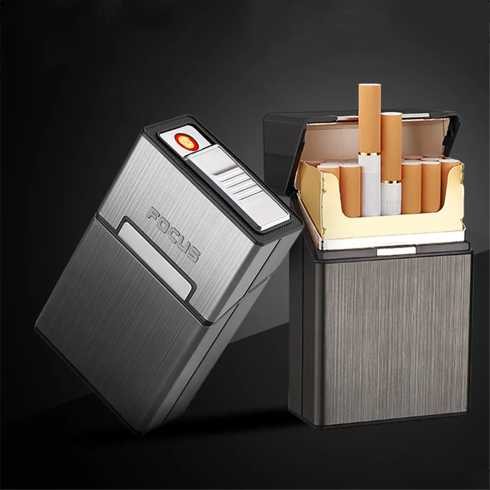 

Подставка для сигарет с USB-зажигалкой, перезаряжаемый ветрозащитный контейнер для хранения сигарет, табака, чехол для сигарет, мужской пода...