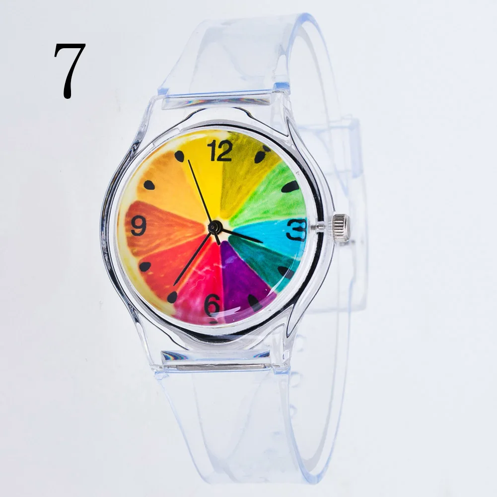Часы наручные женские с мультяшным рисунком модные кварцевые прозрачным