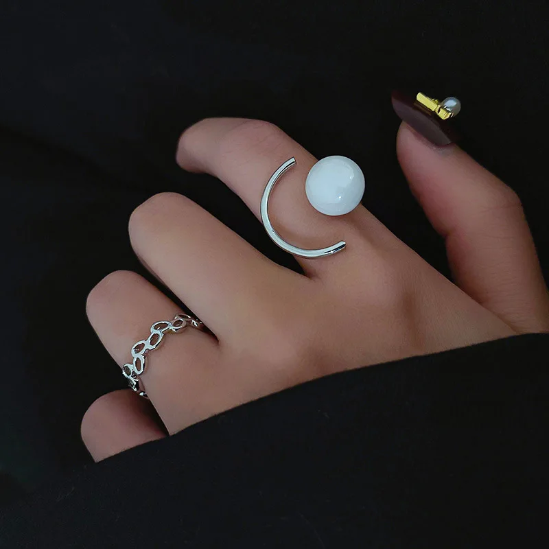 

LOVOACC 3 Pieces/Set Elegant Round Pearl Adjustable Charm Rings for Women Twist Geometric Open Ring Wedding Minimalist Jewelry