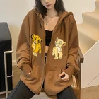 Коричневая толстовка с капюшоном на молнии, зимняя женская мультипликационная Картинка из мультфильма Король Лев, Симба Бэмби, Ститч, милая картинка