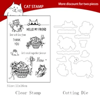 naughty cat cutting dies clear stamps for scrapbooking card making photo album silicone stamp diy decorative crafts