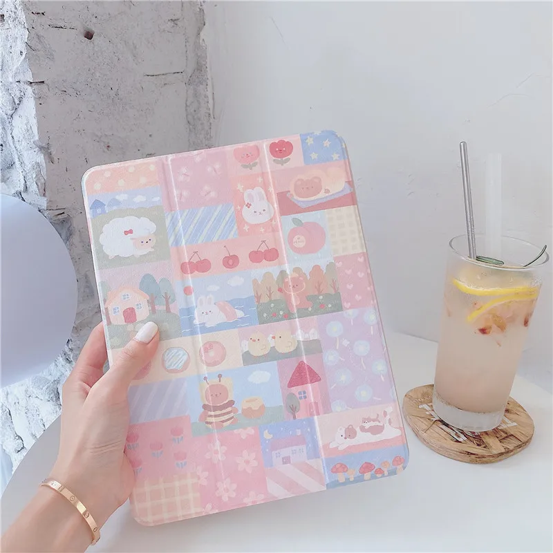 

Cute Cartoon With Pencil Slot Case For iPad AIR 3 10.9 10.5 Pro 2020 11 inch Cases 2019 for iPad 2018 Air2 9.7 Mini 5 Cover Capa