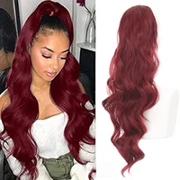 DIFEI Long Red Drawstring Wavy Ponytail Hair Synthetic Ponytail Extension African American for Women Wavy Ponytail